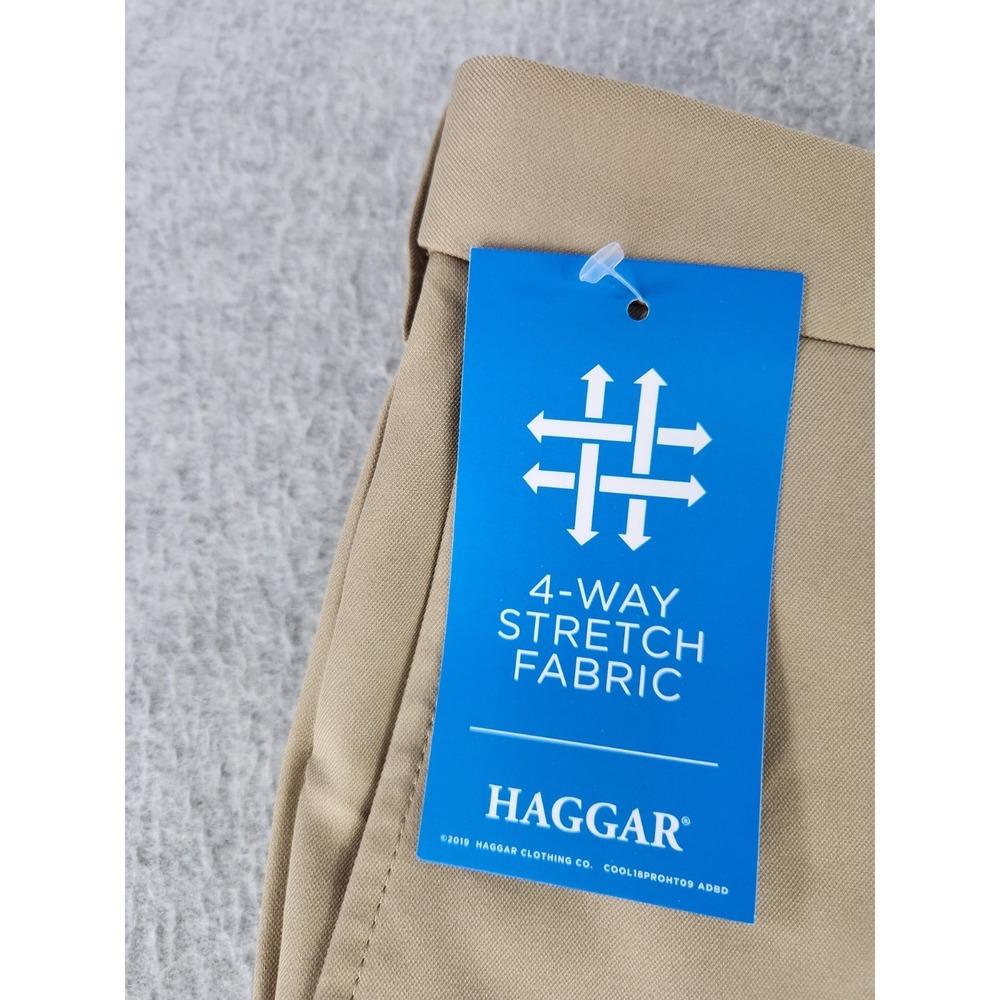 Haggar Cool 18 Pro Flat Front expandable Khaki Beige Stretch Golf Mens SZ 36 NWT - Picture 2 of 10
